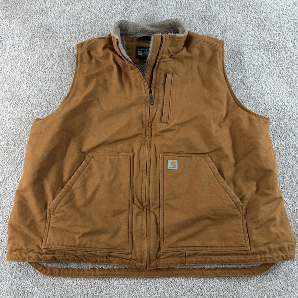 Carhartt Duck Vest Men's Sz XXL Relaxed Fit Sherpa-Lined Full Zip Pockets